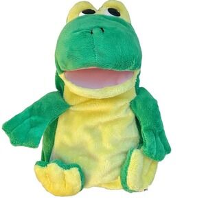 Frog 10” Hand Puppet Green Yellow Realistic Sounds Clean Plush Froggie